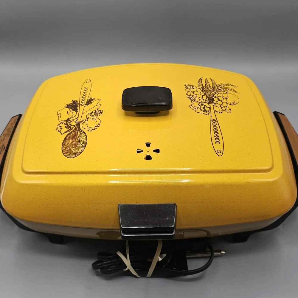 Vintage West Bend Fall Harvest Electric Skillet Non Stick Immersible Dome Tested